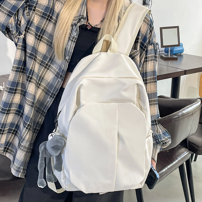 普乐威 原创设计简约休闲百搭纯色电脑背包大学高中书包森系校园 尼龙 双肩包 常规 男女同款情侣款 多色