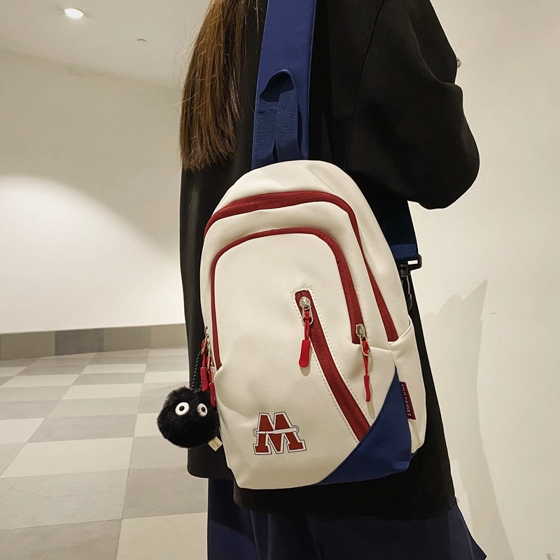 普乐威 时尚简约百搭运动学生个性潮流实用 尼龙 胸包 男女同款情侣款 白蓝红/白红色/黑色/蓝色