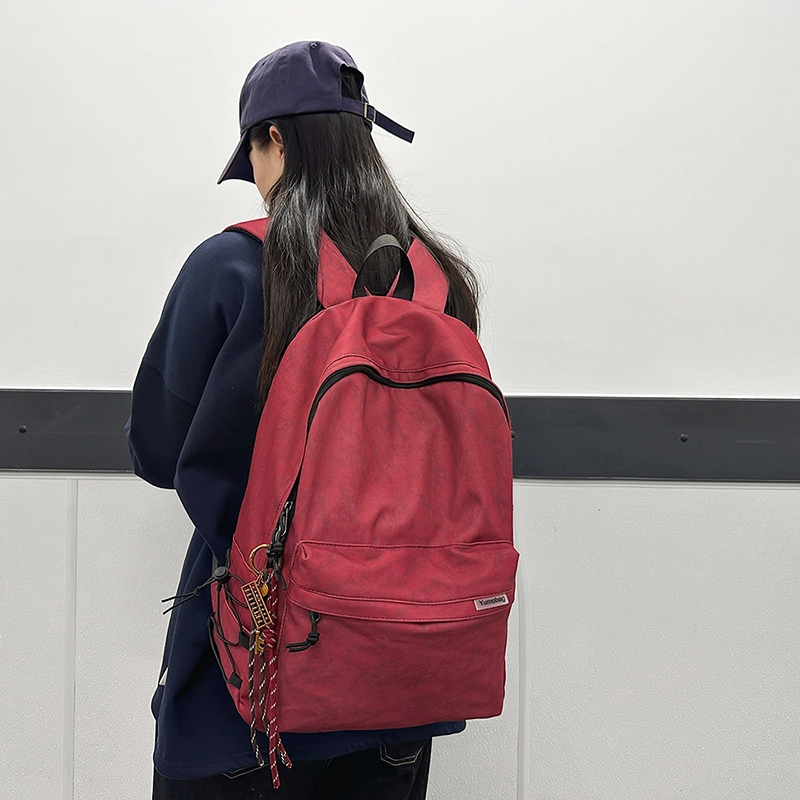 普乐威 韩系高颜值书包学生简约时尚潮流通勤旅游 尼龙 背包双肩包 男女同款情侣款 黑色/酒红色/绿色/米色