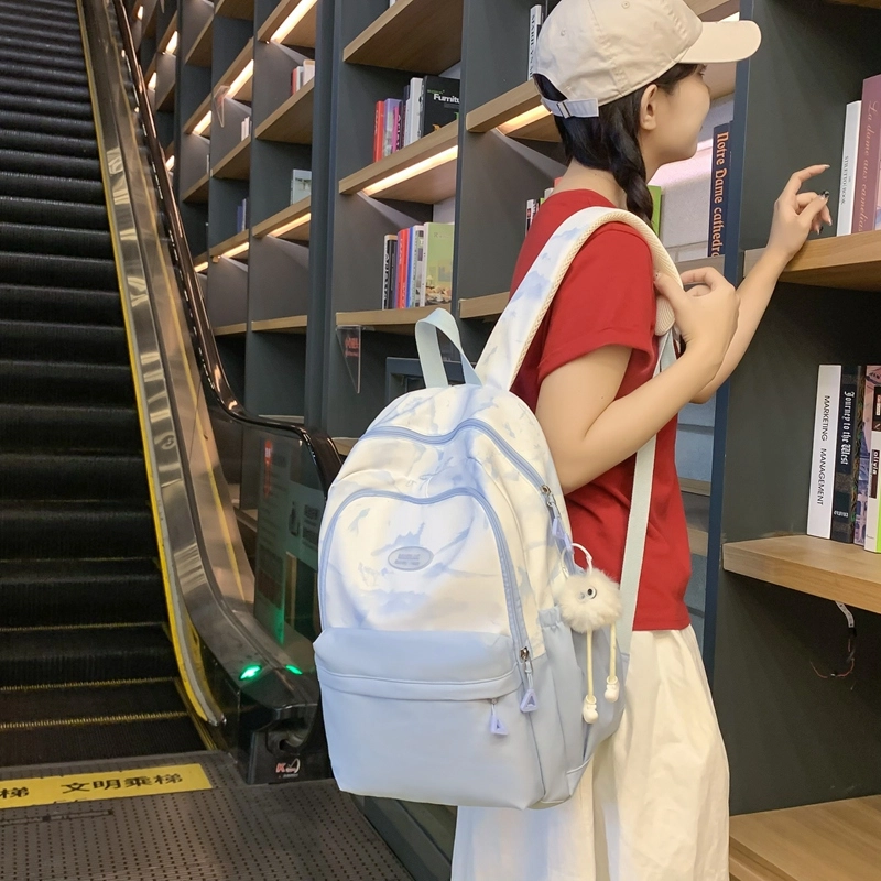 普乐威 中式高颜值扎染小众清新可爱旅游轻便大学生初高中生大容量 尼龙 双肩包 大号 女款 多色
