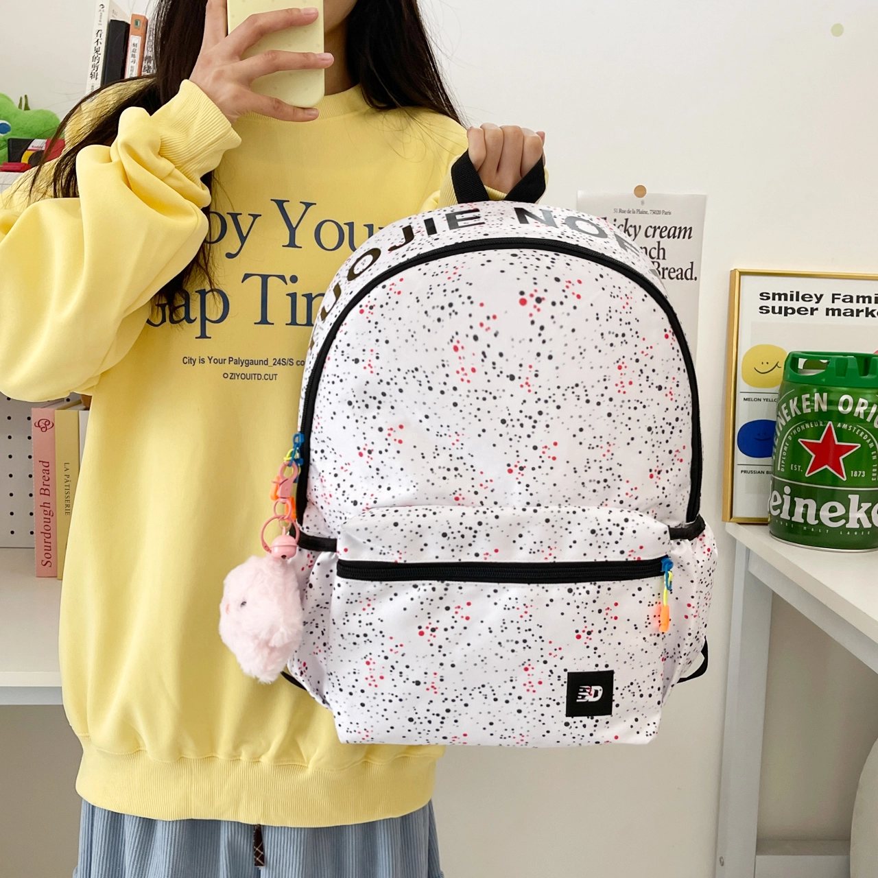 普乐威 高颜值简约休闲百搭书包小众设计可爱包包大学生初高中 尼龙 双肩包 常规 男女同款情侣款 多色