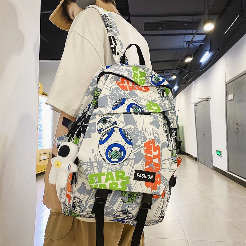 普乐威 书包初中生大学生时尚潮流休闲百搭高中生中学生 尼龙 双肩包 常规 男女同款情侣款 白鞋子/黑涂鸦/白蓝色/白红色