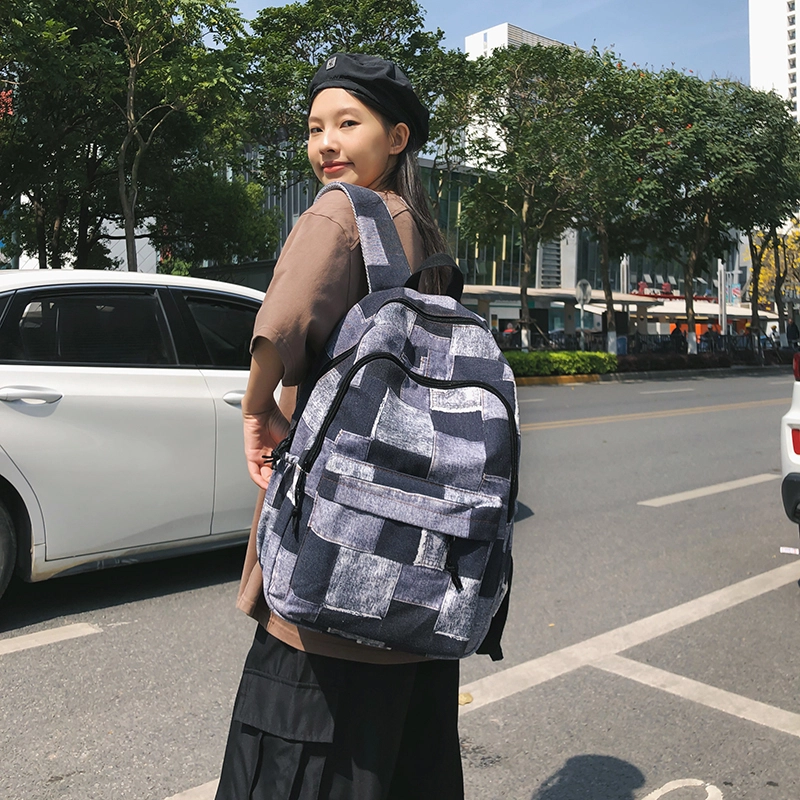 普乐威 小众设计格子撞色百搭轻便 尼龙 双肩包 男女同款情侣款 黑色/卡其色/蓝色