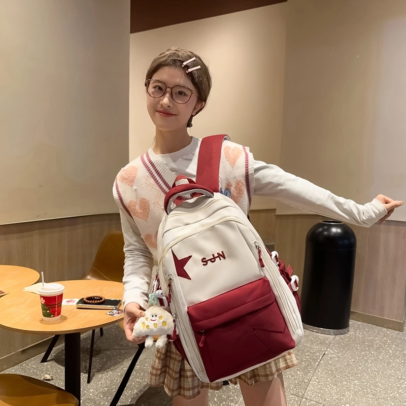 普乐威 小众高颜值大容量高中大学生初中生校园百搭小清新韩国森系 尼龙 双肩包 男女同款情侣款 多色