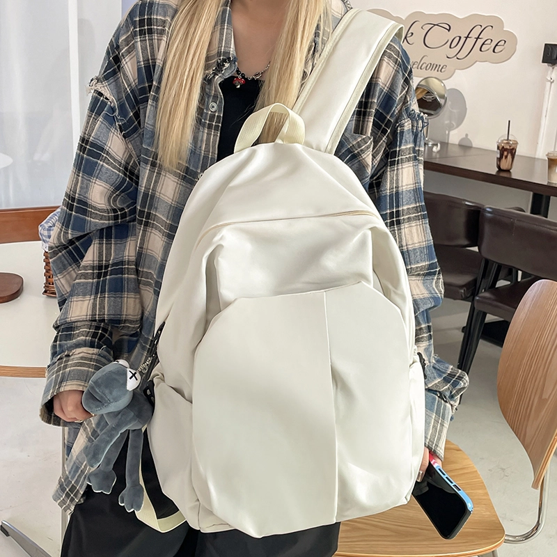 普乐威 原创设计简约休闲百搭纯色电脑背包大学高中书包森系校园 尼龙 双肩包 常规 男女同款情侣款 多色