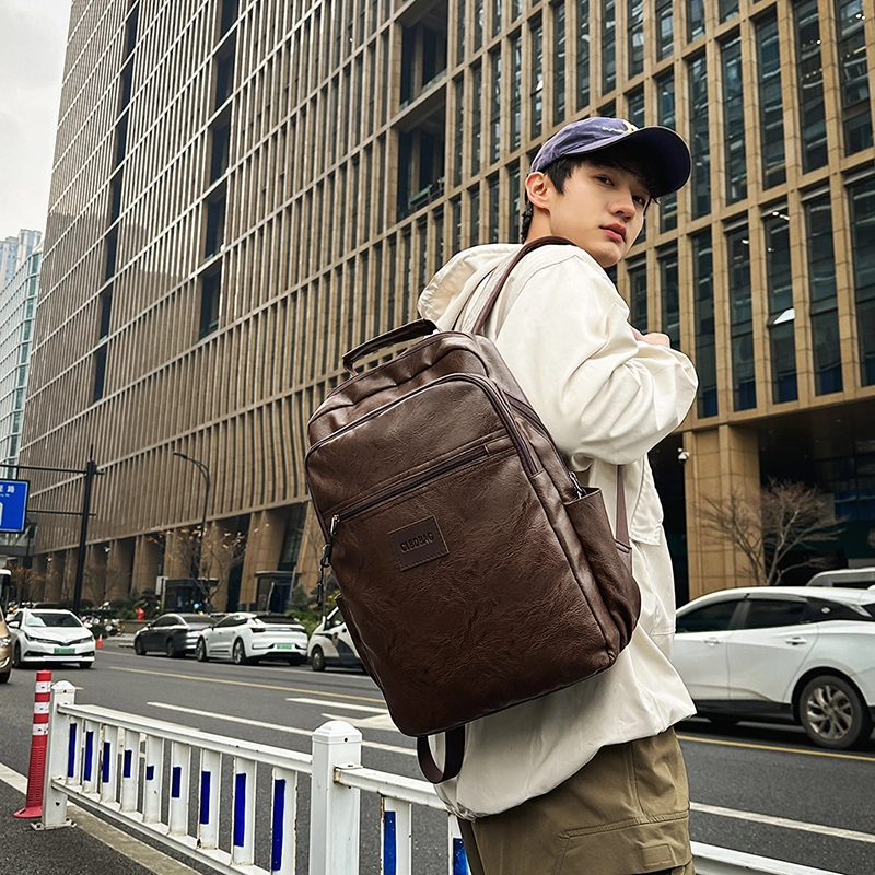 普乐威 韩版高颜值百搭潮牌时尚休闲旅行背初中高中生书包大容量 尼龙 双肩包 男款 黑色/棕色