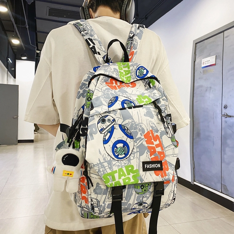 普乐威 书包初中生大学生时尚潮流休闲百搭高中生中学生 尼龙 双肩包 常规 男女同款情侣款 白鞋子/黑涂鸦/白蓝色/白红色
