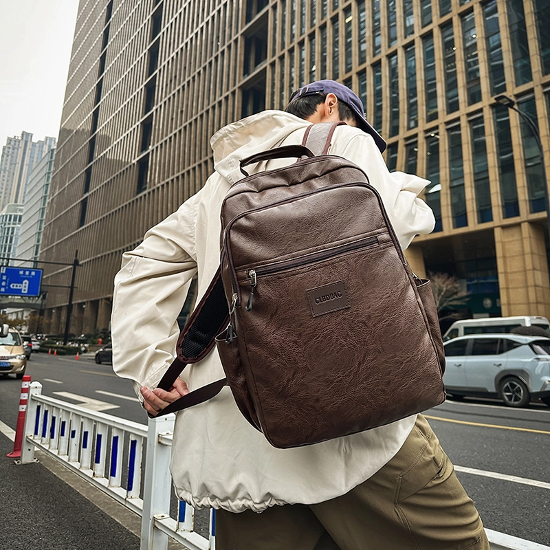 普乐威 韩版高颜值百搭潮牌时尚休闲旅行背初中高中生书包大容量 尼龙 双肩包 男款 黑色/棕色
