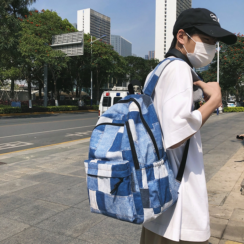 普乐威 小众设计格子撞色百搭轻便 尼龙 双肩包 男女同款情侣款 黑色/卡其色/蓝色