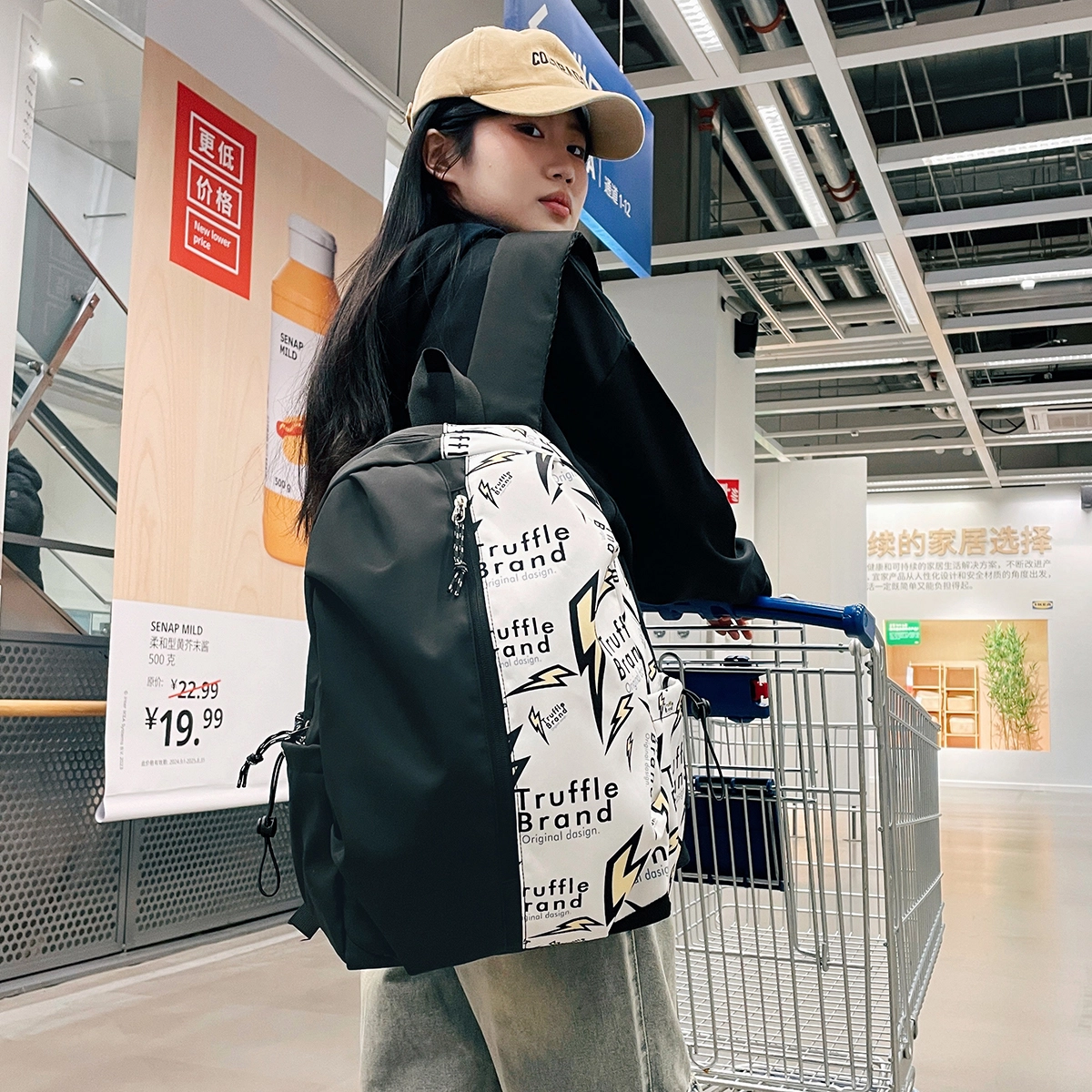 普乐威 美式高街涂鸦时尚百搭潮流 尼龙 双肩包 男女同款情侣款 白色/灰色/黑色