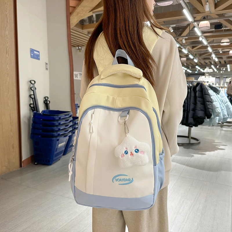 普乐威 小众可爱百搭大容量 尼龙 双肩包 女款 黑色/粉配绿/蓝配红/浅蓝配黄