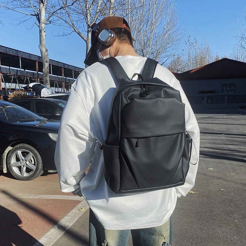 普乐威 韩版简约学生书包褶皱通勤旅行电脑 防水面料 背包双肩包 男女同款情侣款 灰色/黑色