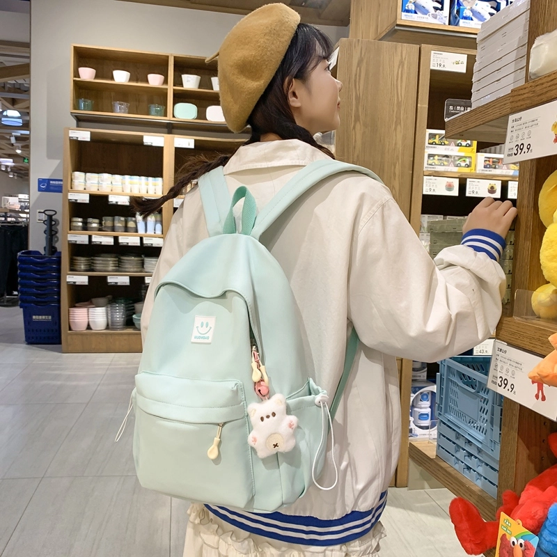 普乐威 大学生日系森系初中生高中韩版简约百搭 尼龙 双肩包 大号 男女同款情侣款 多色