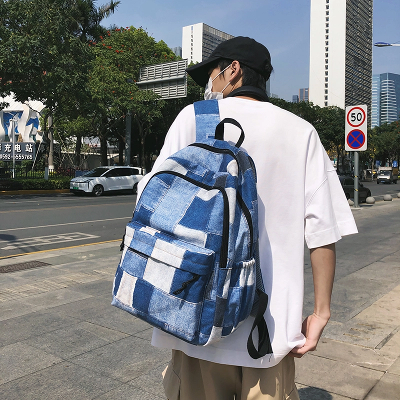 普乐威 小众设计格子撞色百搭轻便 尼龙 双肩包 男女同款情侣款 黑色/卡其色/蓝色