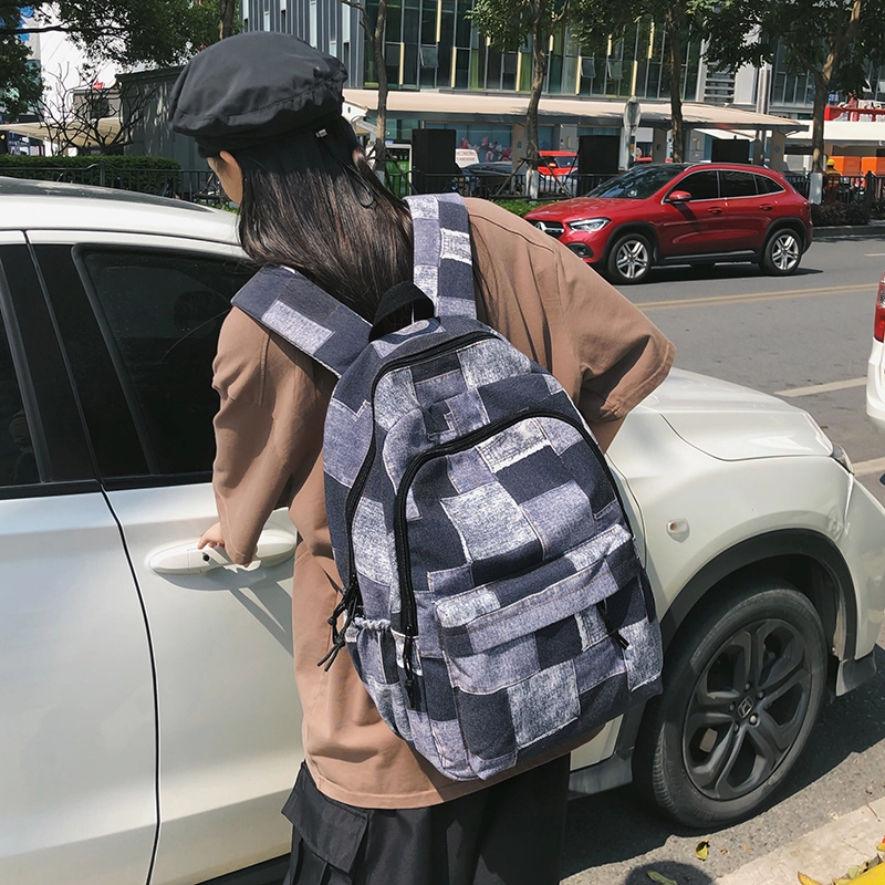 普乐威 小众设计格子撞色百搭轻便 尼龙 双肩包 男女同款情侣款 黑色/卡其色/蓝色