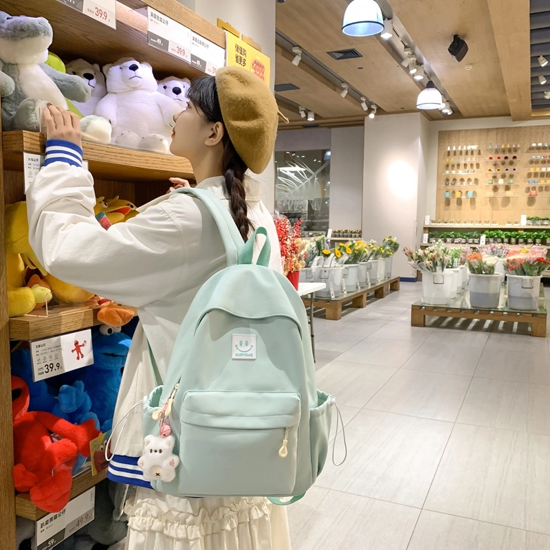 普乐威 大学生日系森系初中生高中韩版简约百搭 尼龙 双肩包 大号 男女同款情侣款 多色