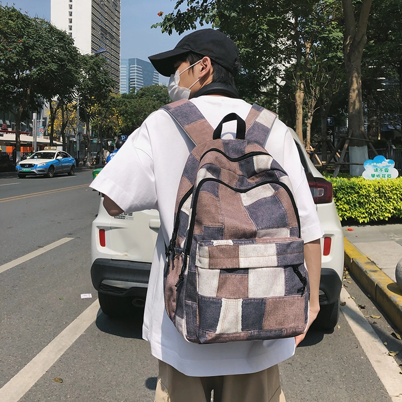 普乐威 小众设计格子撞色百搭轻便 尼龙 双肩包 男女同款情侣款 黑色/卡其色/蓝色