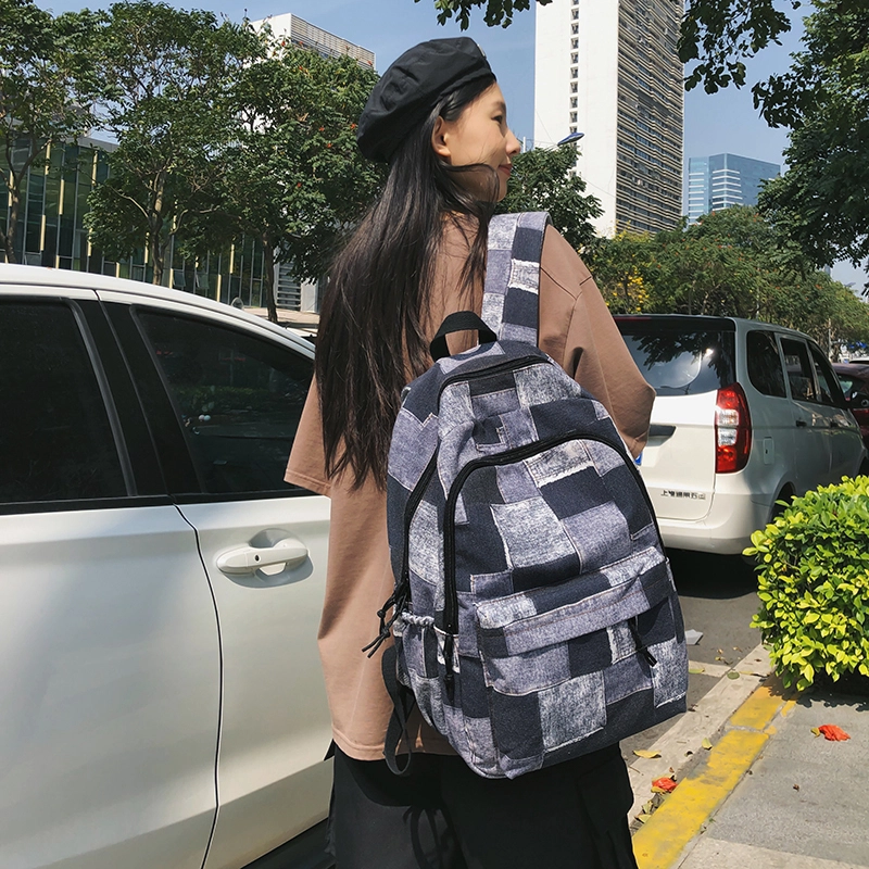 普乐威 小众设计格子撞色百搭轻便 尼龙 双肩包 男女同款情侣款 黑色/卡其色/蓝色