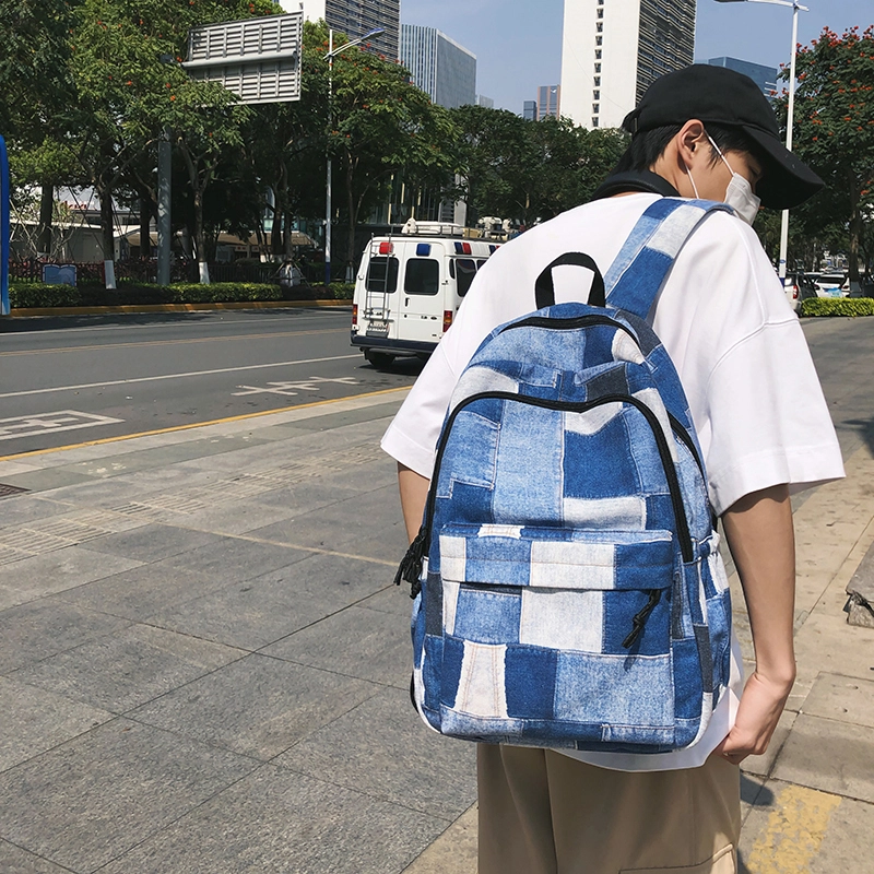 普乐威 小众设计格子撞色百搭轻便 尼龙 双肩包 男女同款情侣款 黑色/卡其色/蓝色