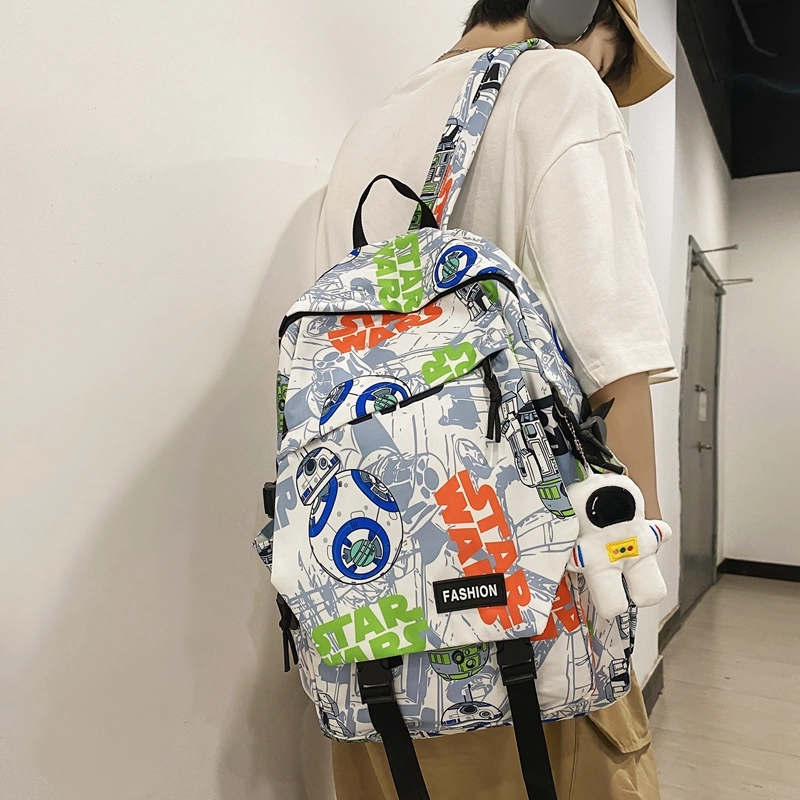 普乐威 书包初中生大学生时尚潮流休闲百搭高中生中学生 尼龙 双肩包 常规 男女同款情侣款 白鞋子/黑涂鸦/白蓝色/白红色