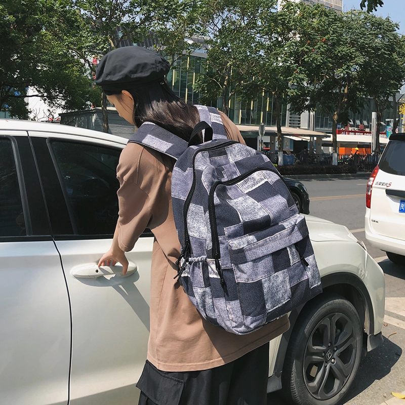 普乐威 小众设计格子撞色百搭轻便 尼龙 双肩包 男女同款情侣款 黑色/卡其色/蓝色