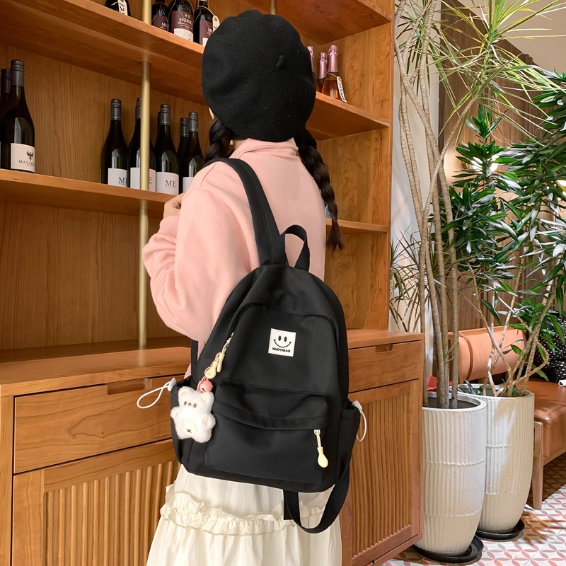 普乐威 大学生日系森系初中生高中韩版简约百搭 尼龙 双肩包 大号 男女同款情侣款 多色