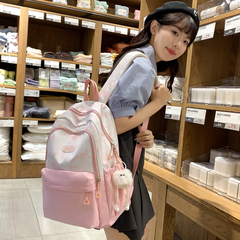 普乐威 中式高颜值扎染小众清新可爱旅游轻便大学生初高中生大容量 尼龙 双肩包 大号 女款 多色