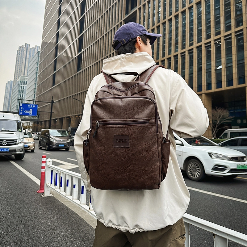 普乐威 韩版高颜值百搭潮牌时尚休闲旅行背初中高中生书包大容量 尼龙 双肩包 男款 黑色/棕色
