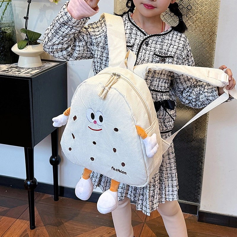 科物酷 曲奇饼干丑萌小众卡通可爱通勤高颜值 灯芯绒 双肩包 女款 白色