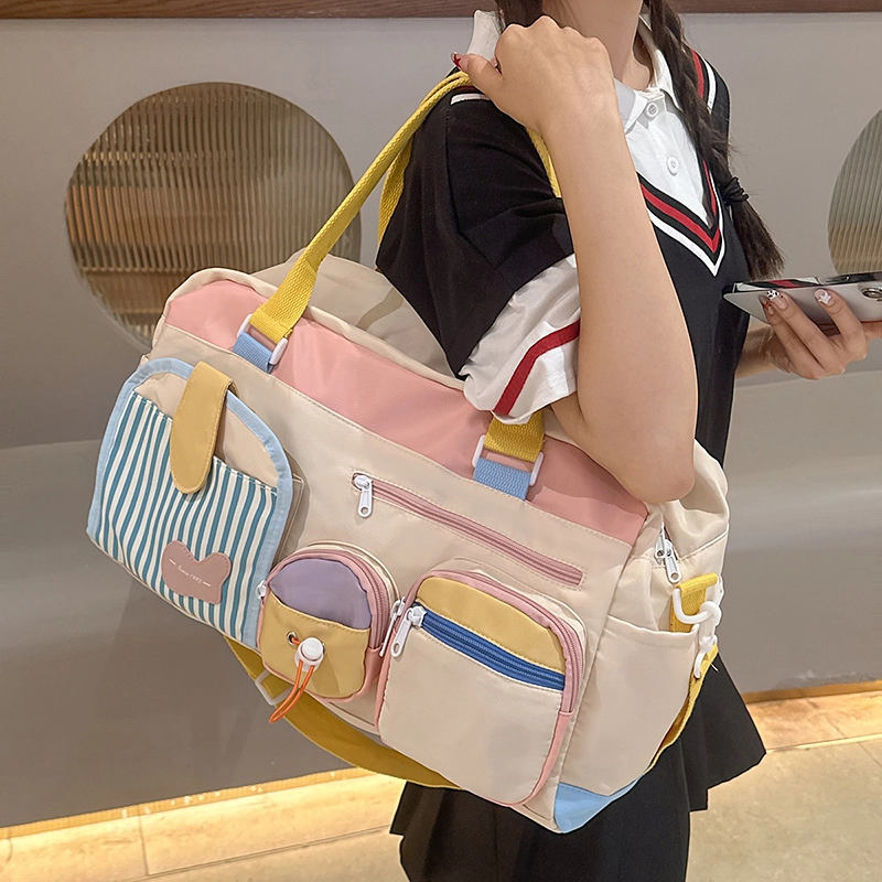 科物酷 短途旅行轻便行李袋收纳 尼龙 手提包 男女同款情侣款 黄色/粉色