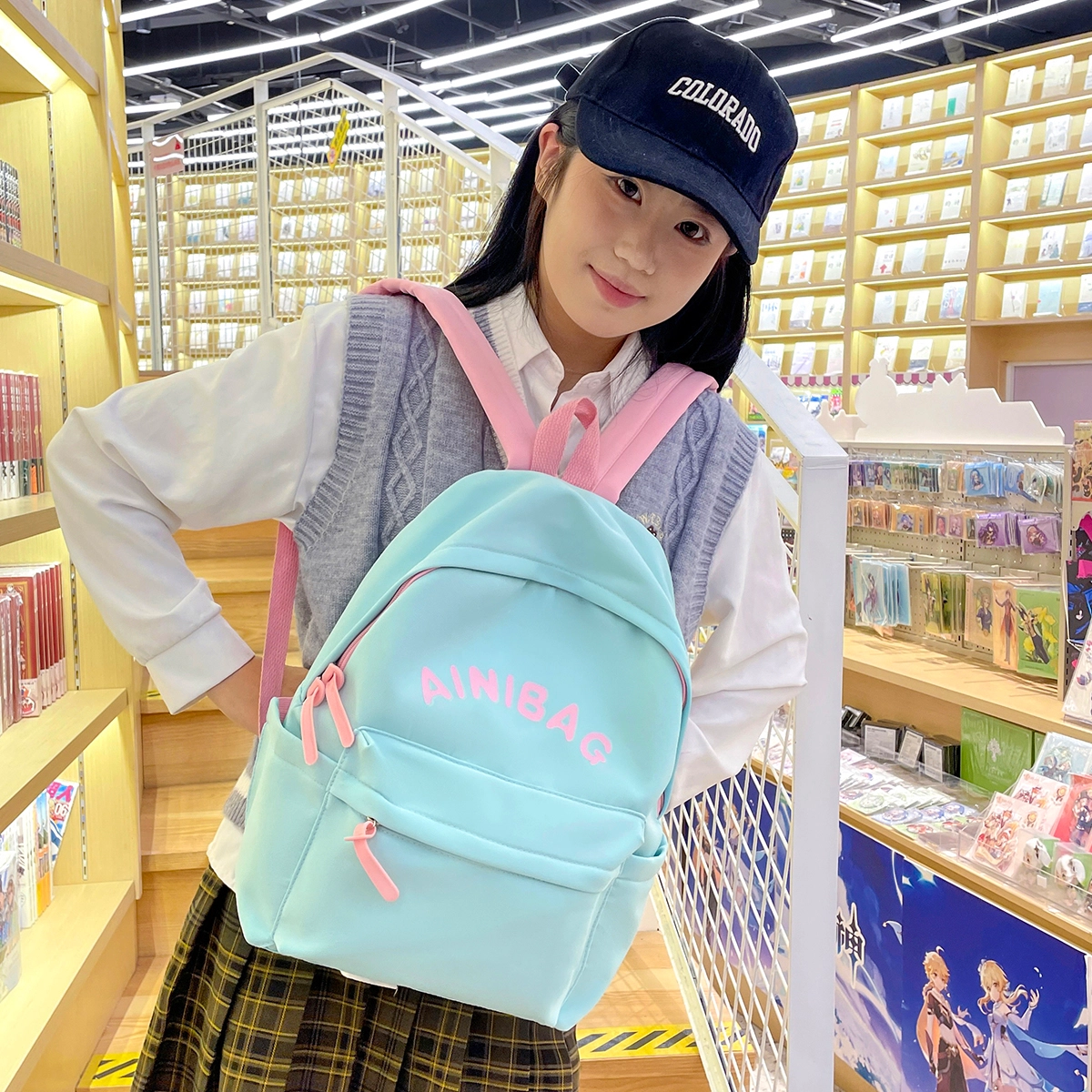科物酷 轻便背包简约风韩版少女初中生大学生大容量休闲旅行通勤 尼龙 双肩包 男女同款情侣款 黄色/湖蓝色