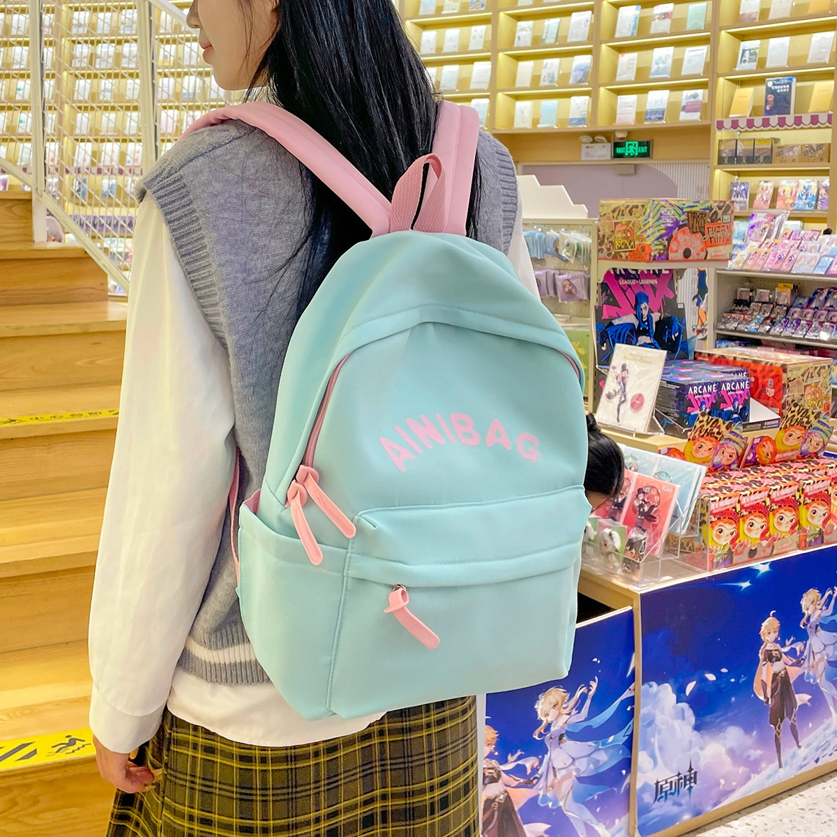 科物酷 轻便背包简约风韩版少女初中生大学生大容量休闲旅行通勤 尼龙 双肩包 男女同款情侣款 黄色/湖蓝色