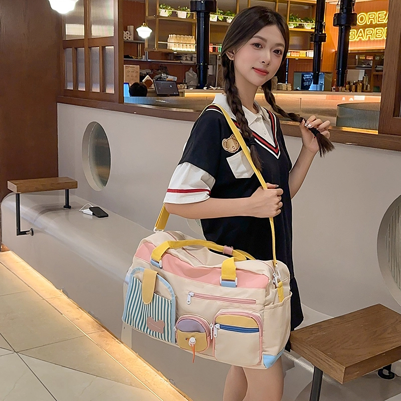 科物酷 短途旅行轻便行李袋收纳 尼龙 手提包 男女同款情侣款 黄色/粉色