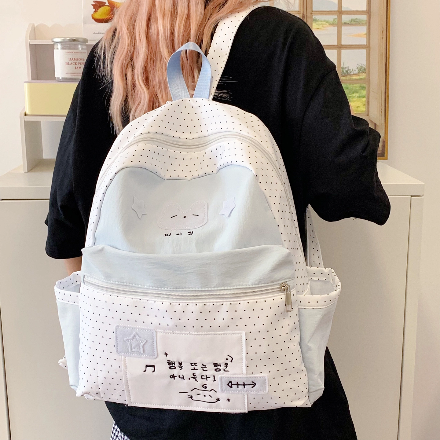 科物酷 卡通高颜值大容量休闲通勤 尼龙布 双肩包 常规 女款 黑色/白色