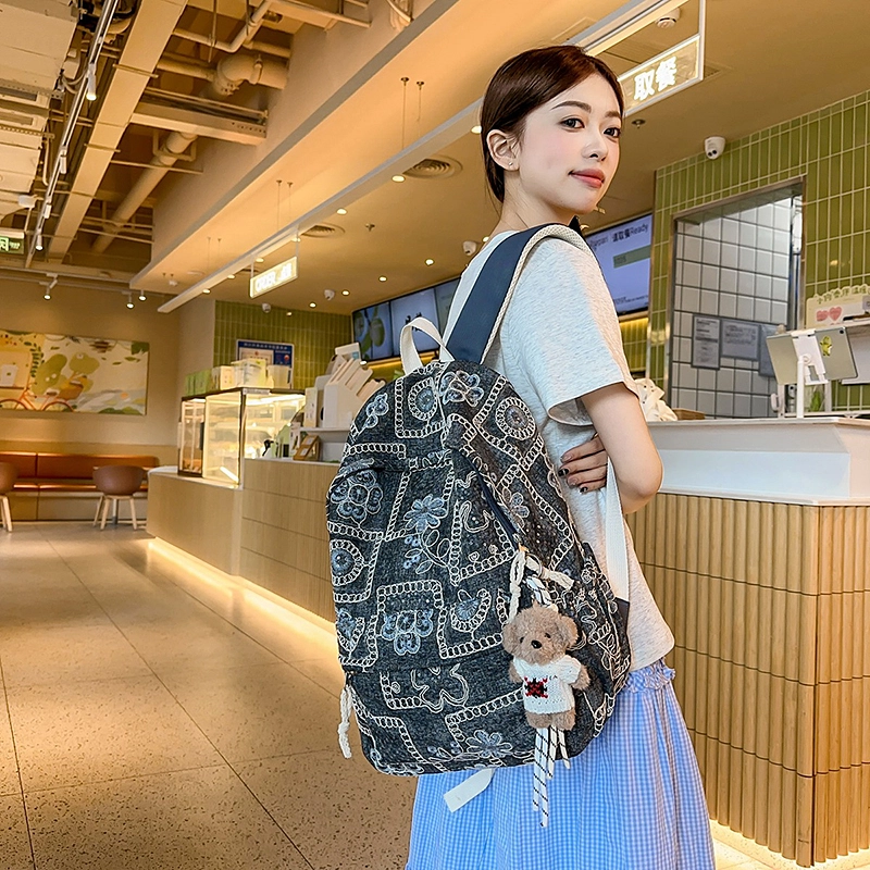 科物酷 复古百搭上课撞色拼块大容量 牛仔 双肩包 男女同款情侣款 多色