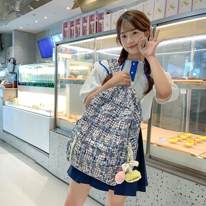 科物酷 格子日系小众可爱百搭短途旅行 尼龙 书包双肩包 常规 男女同款情侣款 多色
