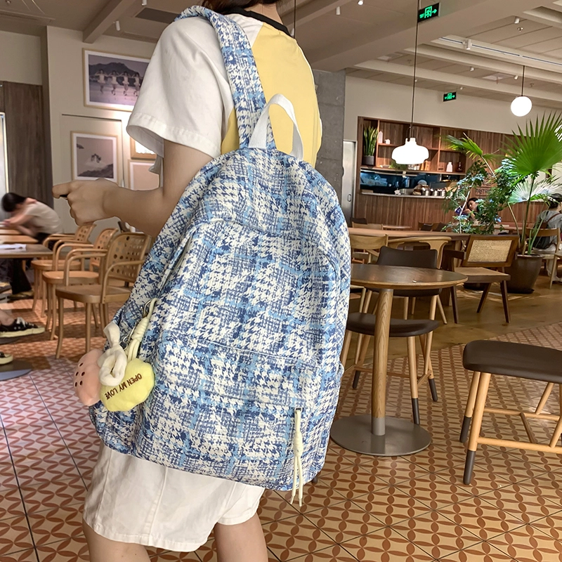 科物酷 格子日系小众可爱百搭短途旅行 尼龙 书包双肩包 常规 男女同款情侣款 多色