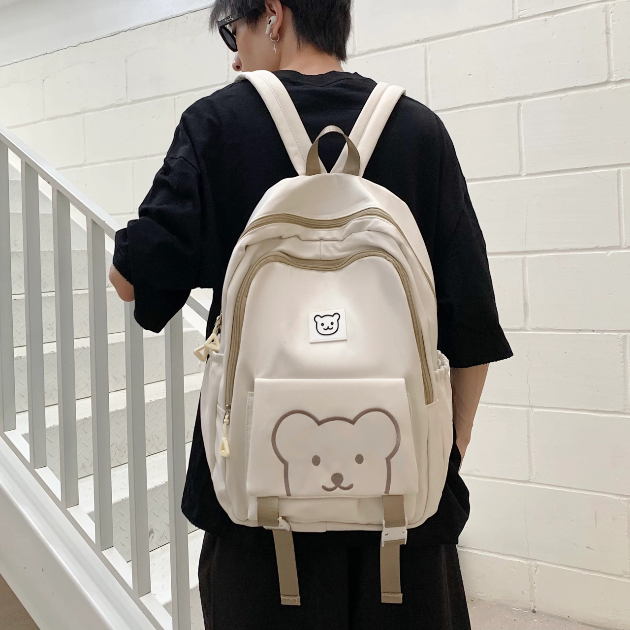 科物酷 韩版学院风高中初中可爱小熊背包 牛津布 双肩包 男女同款情侣款 多色