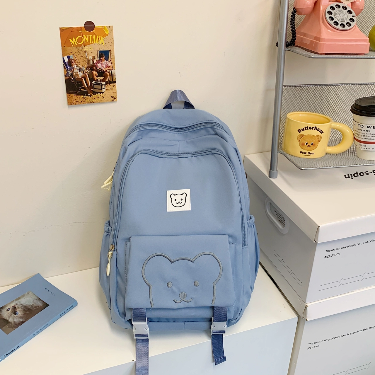 科物酷 韩版学院风高中初中可爱小熊背包 牛津布 双肩包 男女同款情侣款 多色