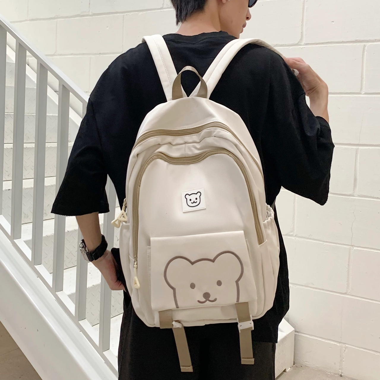 科物酷 韩版学院风高中初中可爱小熊背包 牛津布 双肩包 男女同款情侣款 多色