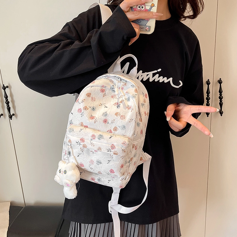 科物酷 韩系印花高颜值 尼龙布 双肩包 男女同款情侣款 白色