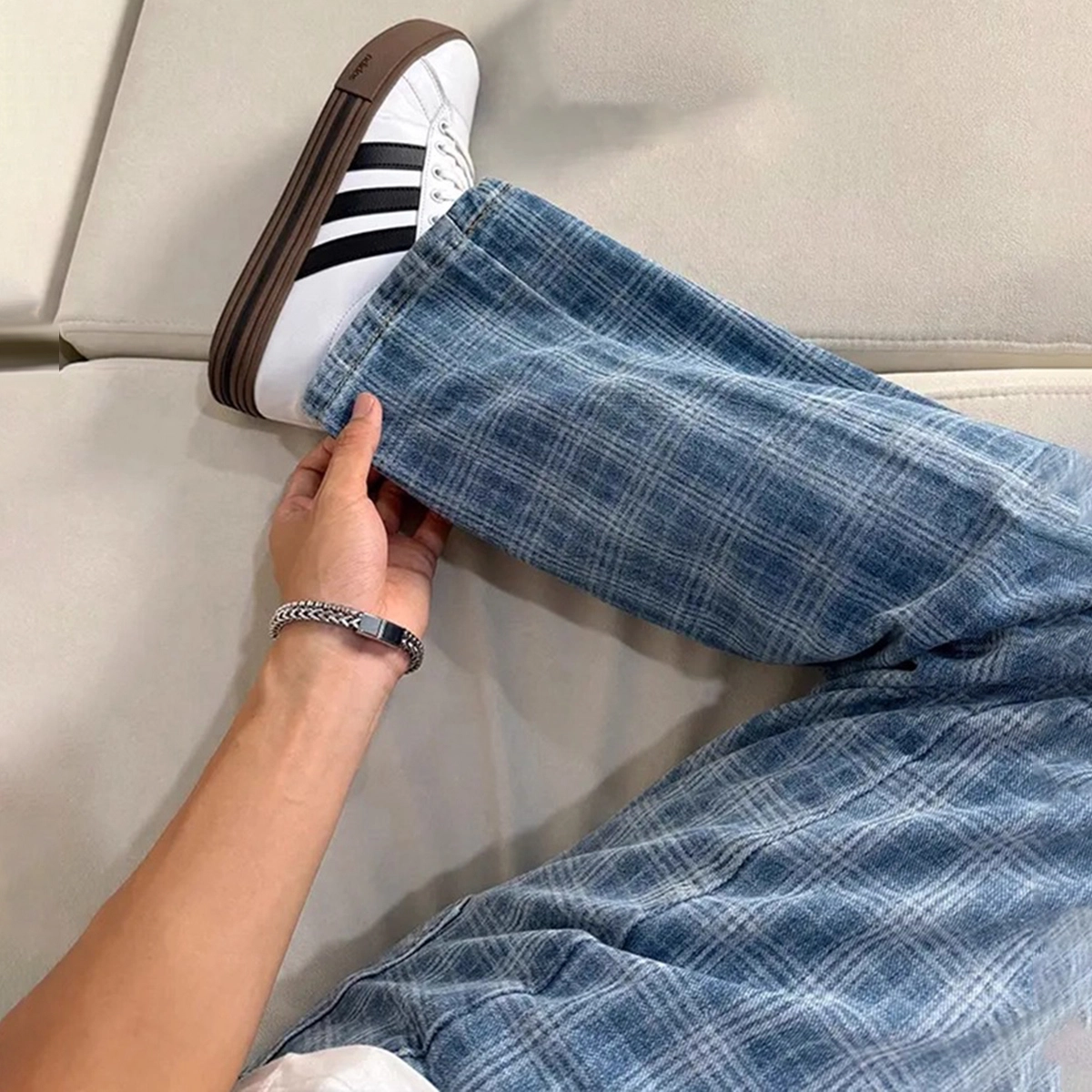 寻星记 夏季格子裤多种版型融合展现高街潮流感牛仔裤 男女同款