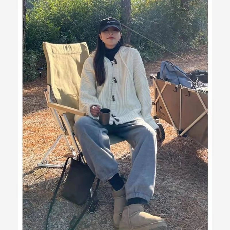 俞兆林 连帽麻花外套宽松垂坠感慵懒风中长款开衫上衣针织衫 女款
