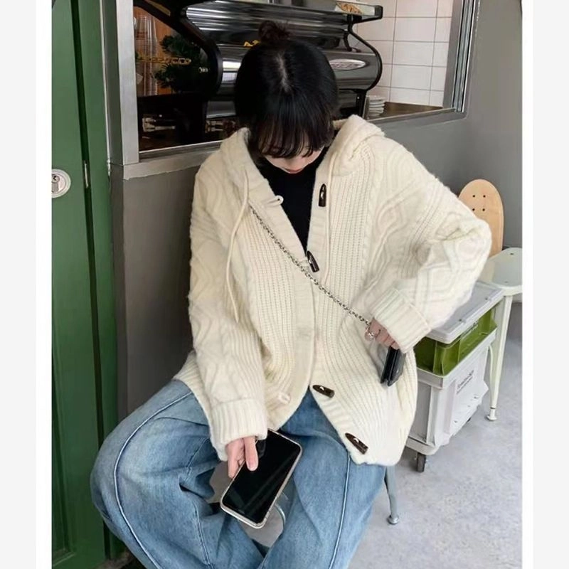 俞兆林 连帽麻花外套宽松垂坠感慵懒风中长款开衫上衣针织衫 女款