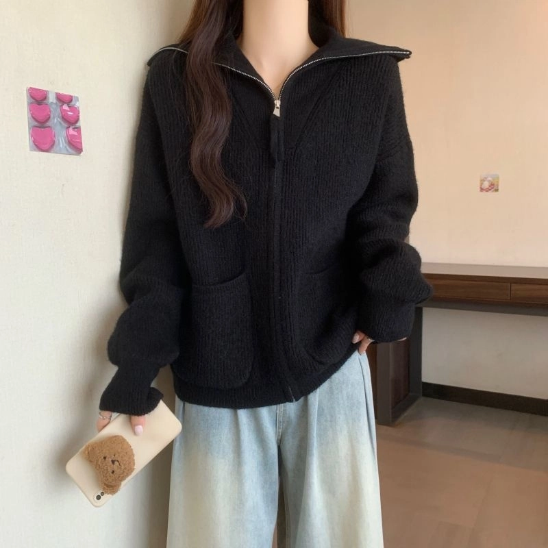 俞兆林 简约时尚休闲宽松显瘦翻领内搭上衣开衫外套针织衫 女款