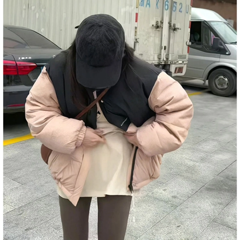 俞兆林 短款学生宽松外套简约舒适休闲保暖拼接温柔小清新棉服 女款