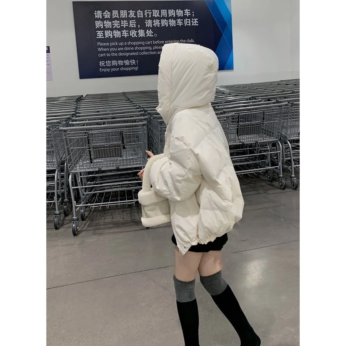 俞兆林 时尚复古甜美连帽韩系宽松简约百搭长袖外套棉服 女款