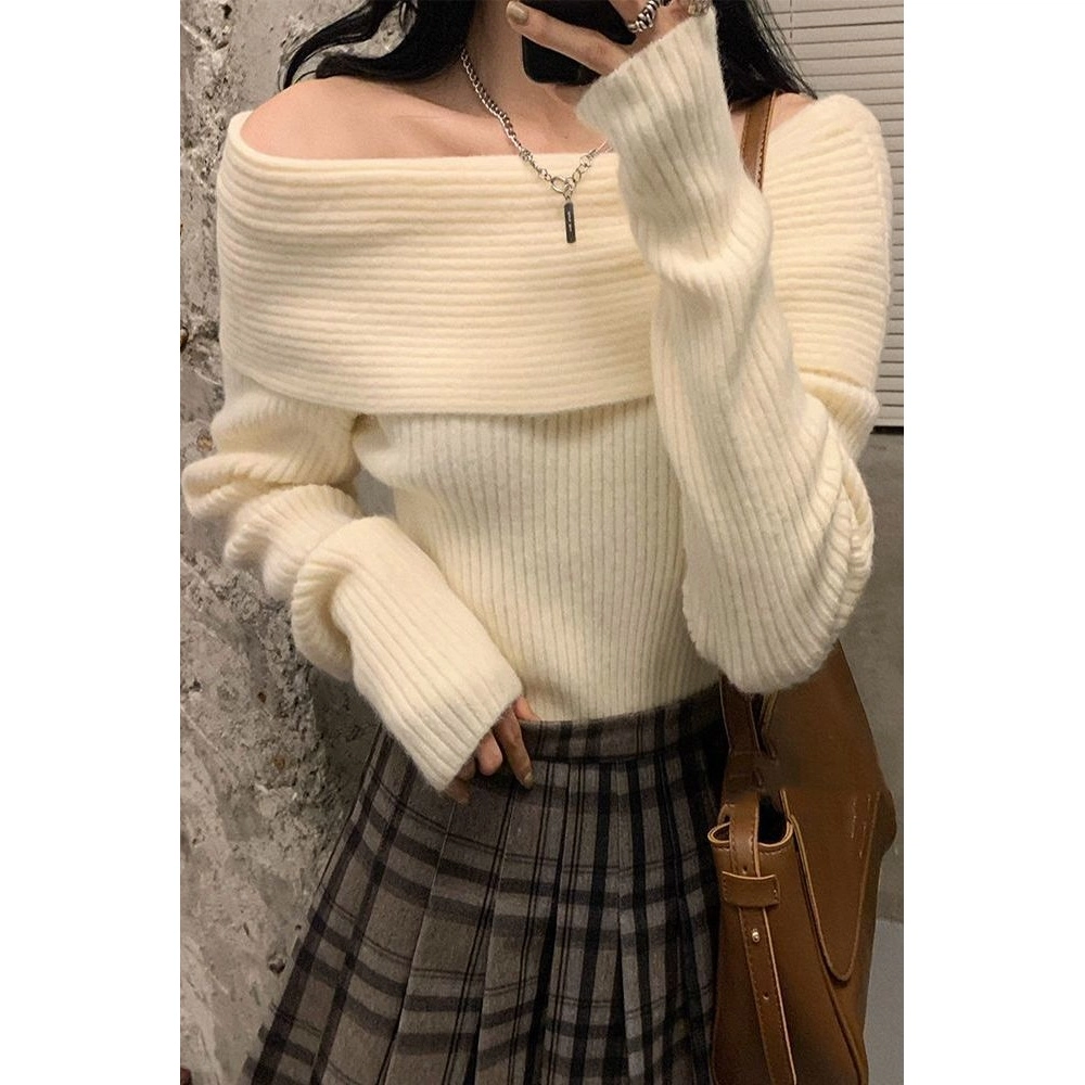 俞兆林 法式时尚百搭一字肩露肩显瘦打底衫内搭上衣针织衫 女款
