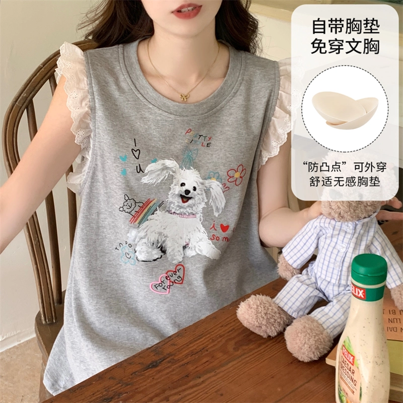 蒄趣 俏皮带胸垫一体可爱蕾丝套头可外穿家居服清凉夏季睡衣套装 女款
