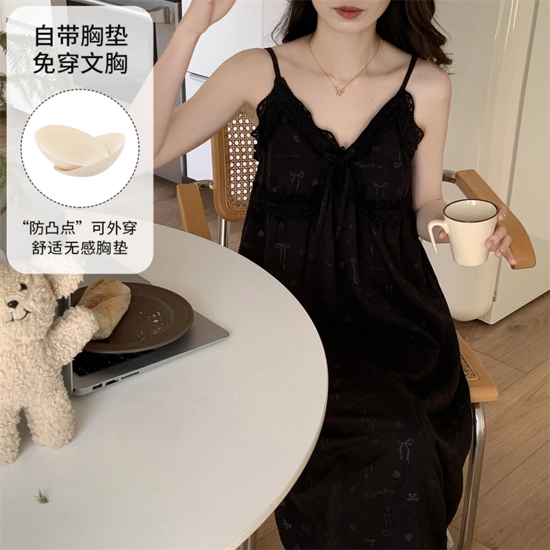 蒄趣 性感纯欲棉纱吊带薄款带胸垫防凸点可外穿夏季睡裙 女款